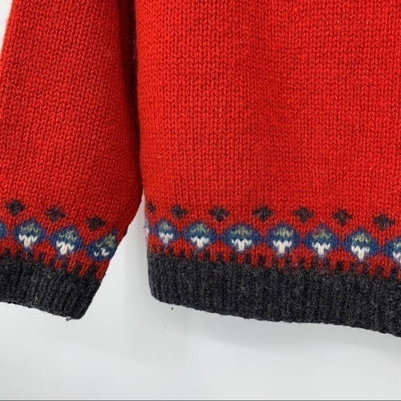 VINTAGE EDDIE BOWER RED WINTER THICK KNIT FAIR ISLE CHRISTMAS CHUNKY SWEATER - Picture 6 of 7